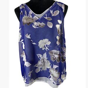 Simply Vera Vera Wang Sheer Burnout Floral Tank Top Dark Periwinkle  Size L  EUC